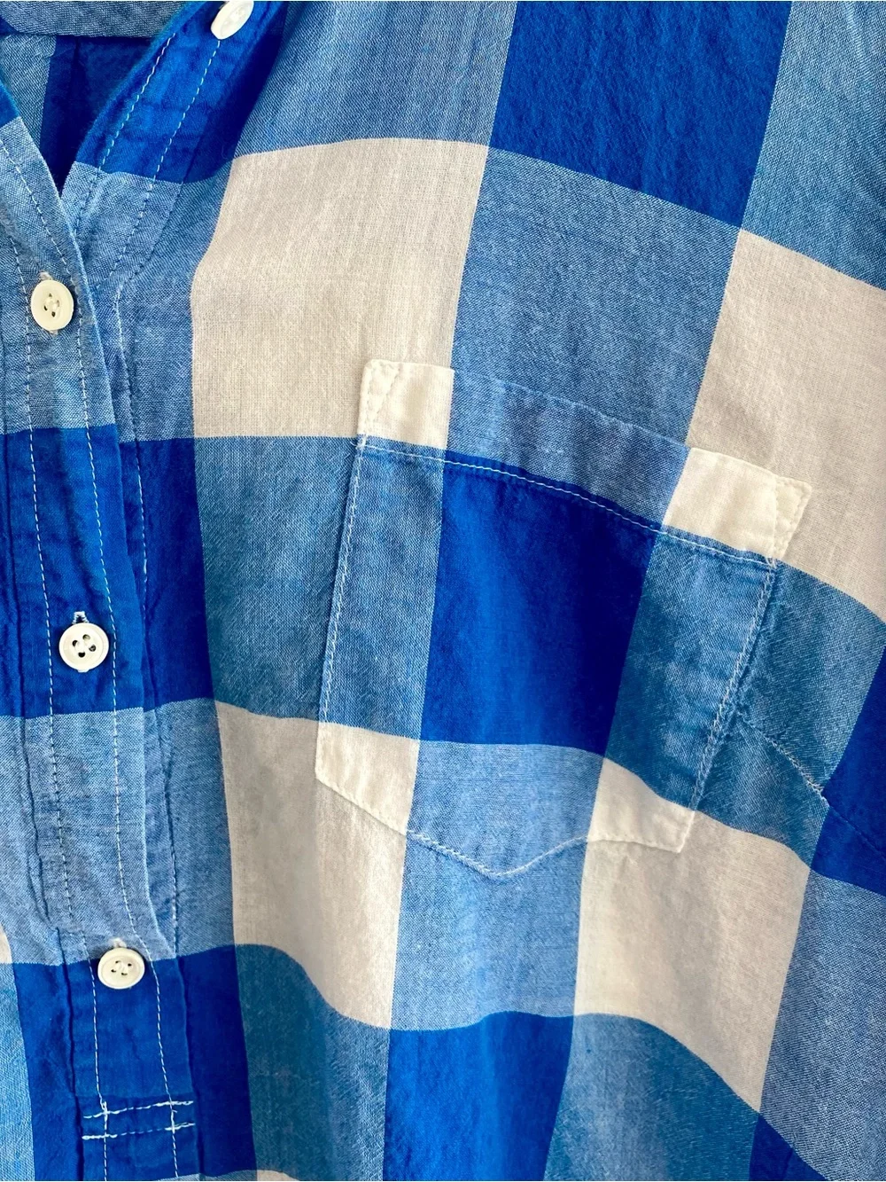 J.Crew Blue White Buffalo Plaid Popover Henley Top Shirt, size 6